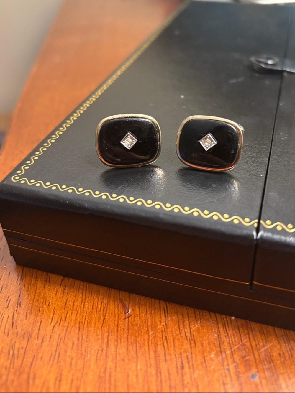 Men's Black Enamel Cufflinks with Center Accent